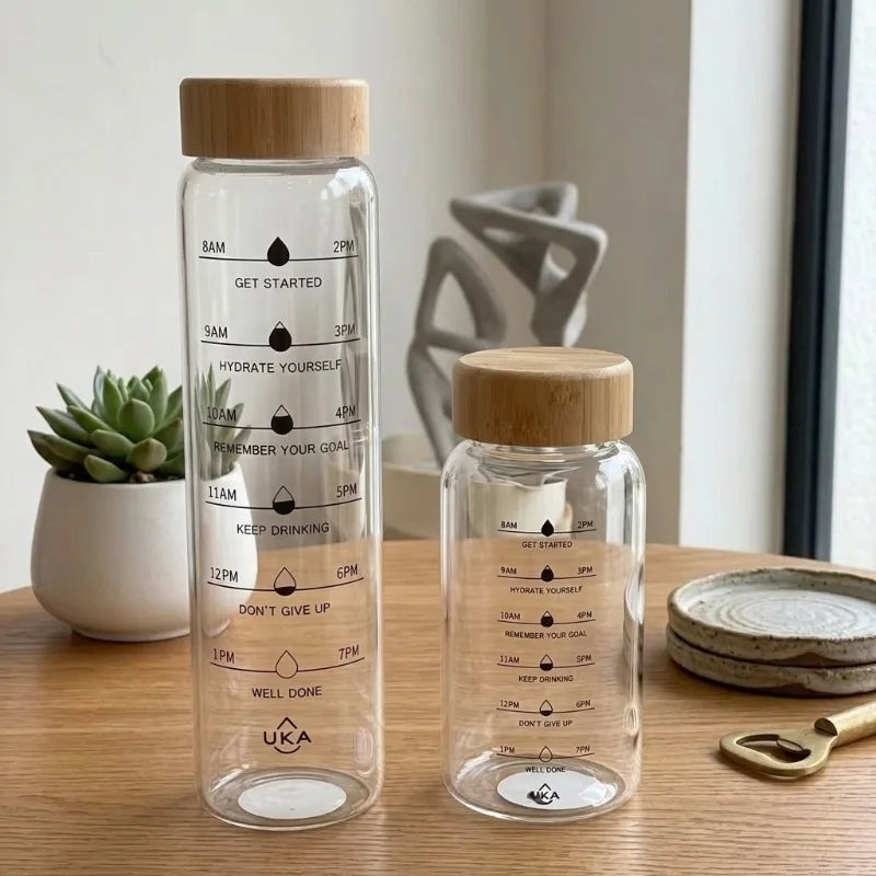 The Perk Daily Hydrator 700ml/1000ml Glass Water Bottle with Bamboo