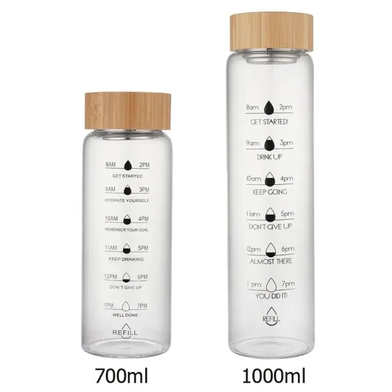 The Perk Daily Hydrator 700ml/1000ml Glass Water Bottle with Bamboo