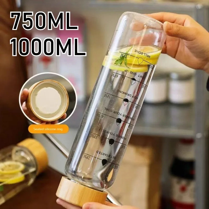 The Perk Daily Hydrator 700ml/1000ml Glass Water Bottle with Bamboo